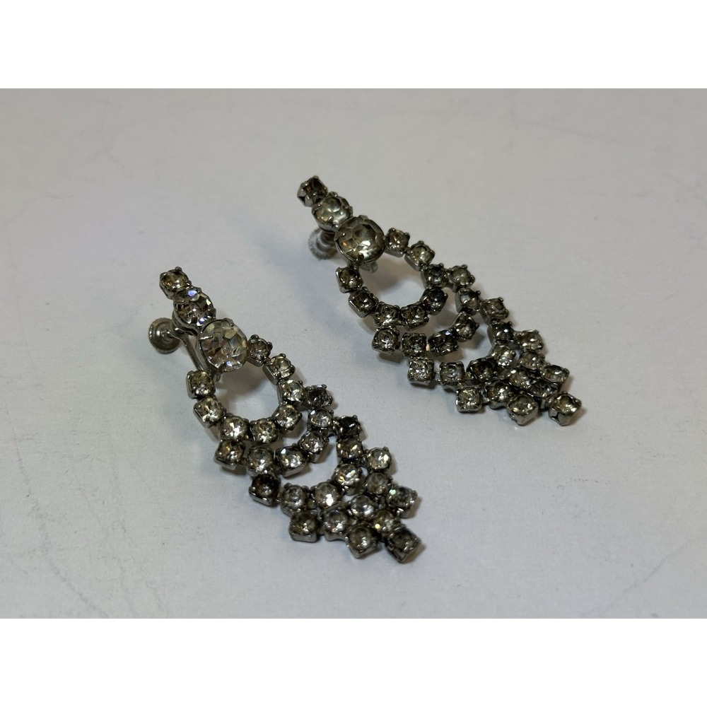 Vintage Rhinestone Dangle Chandelier Screwback Earrings